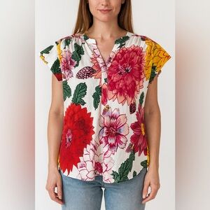 New Directions Floral  Ruffle Sleeve Blouse Small